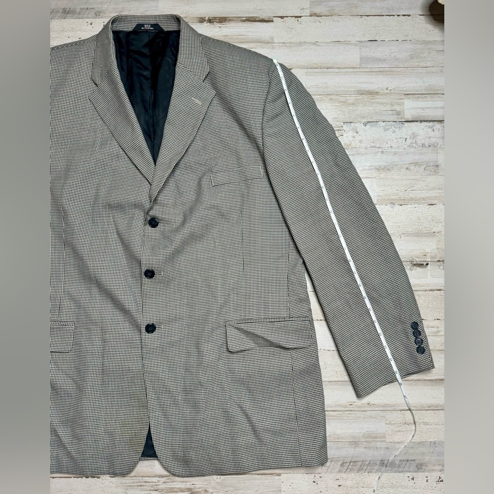 Haggar Imperial Houndstooth Blazer Jacket Worsten Wool Blend 48L Gray - Picture 2 of 11